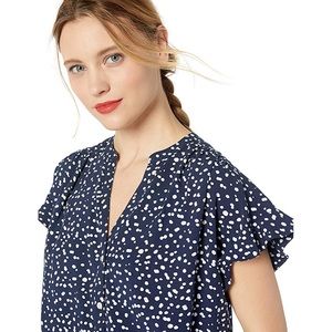 JCrew Ruffle sleeve navy camp blouse NWT